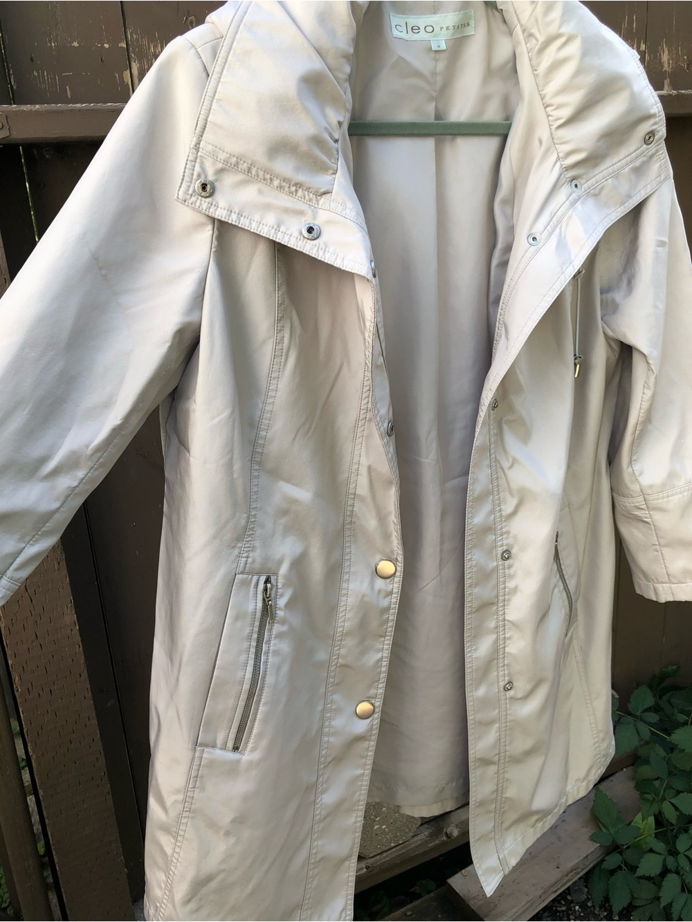 Classic Raincoat Cleo Petites Light Grey Trench Coat Jacket Removable Hood - Picture 3 of 9